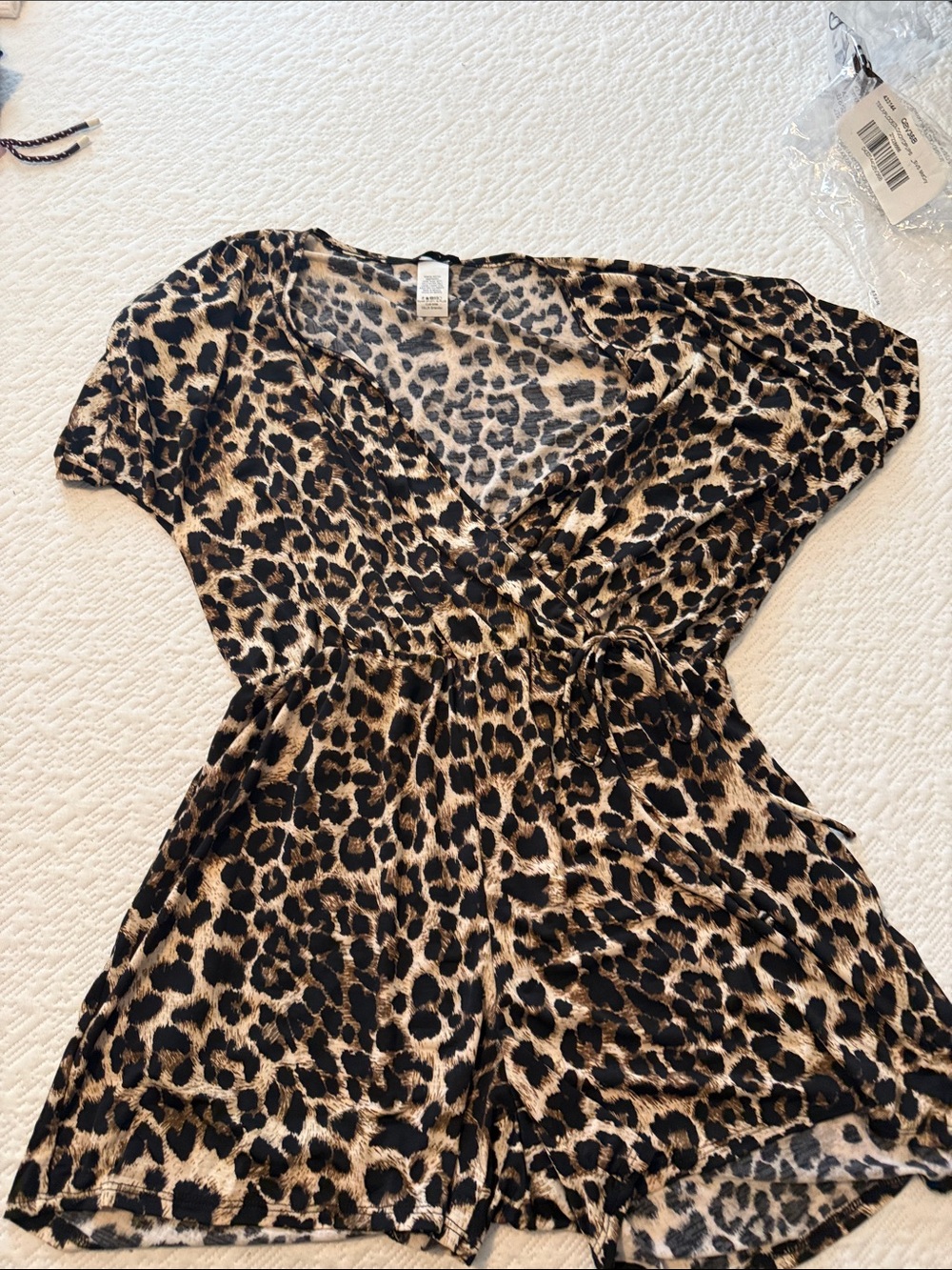 Leopard Print Women's Romper Shorts - Black & Tan Hemish 1X